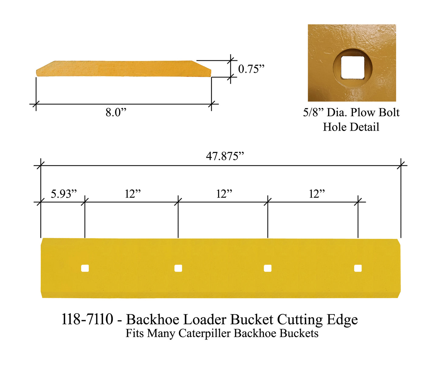 Backhoe Front Loader Bucket Blade 47.875 inches, fits CAT 94" Loader Bucket - 118-7110