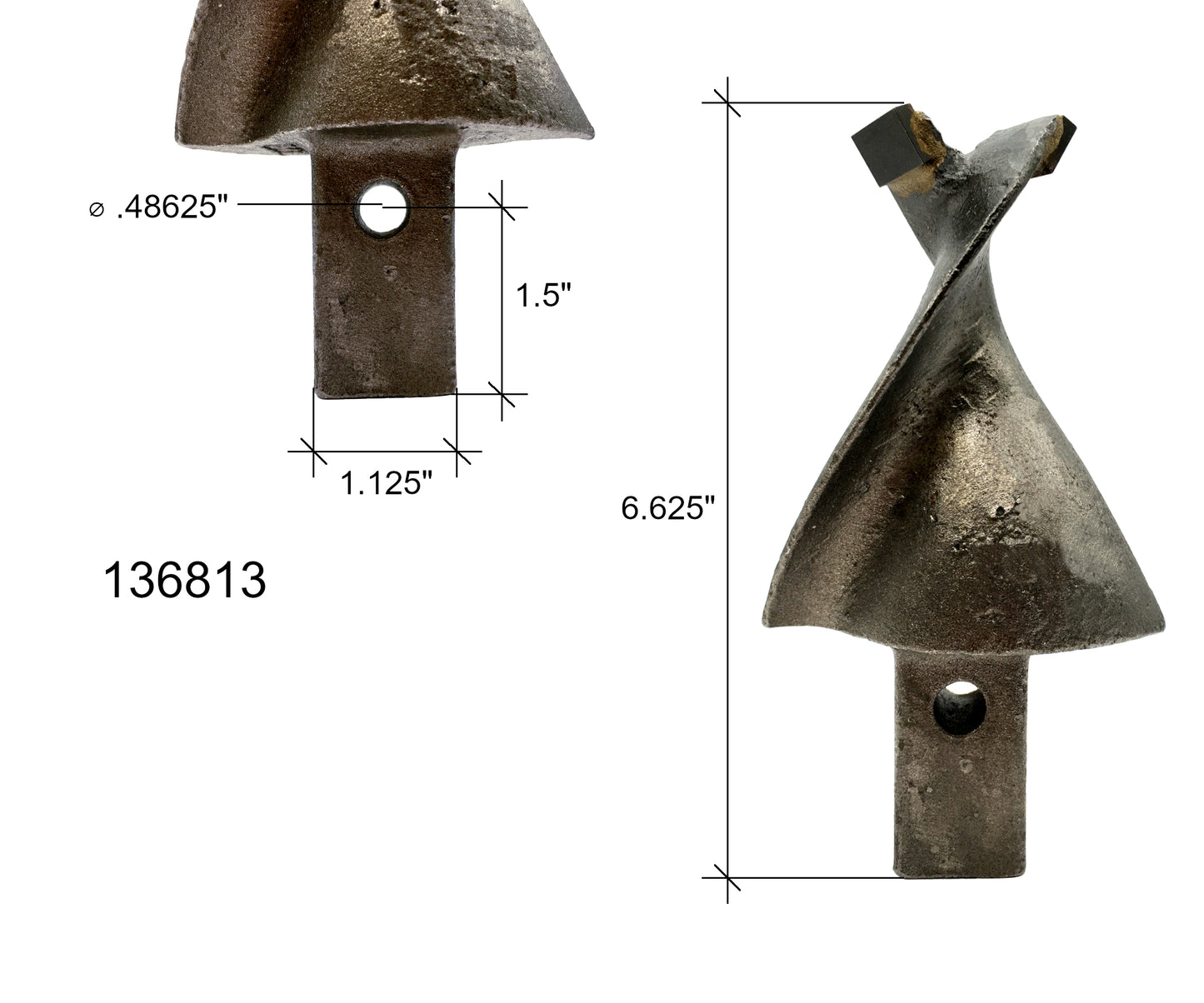 Carbide Auger Pilot Tip 136813, SB35SQC w/ 1.25" Square Drive
