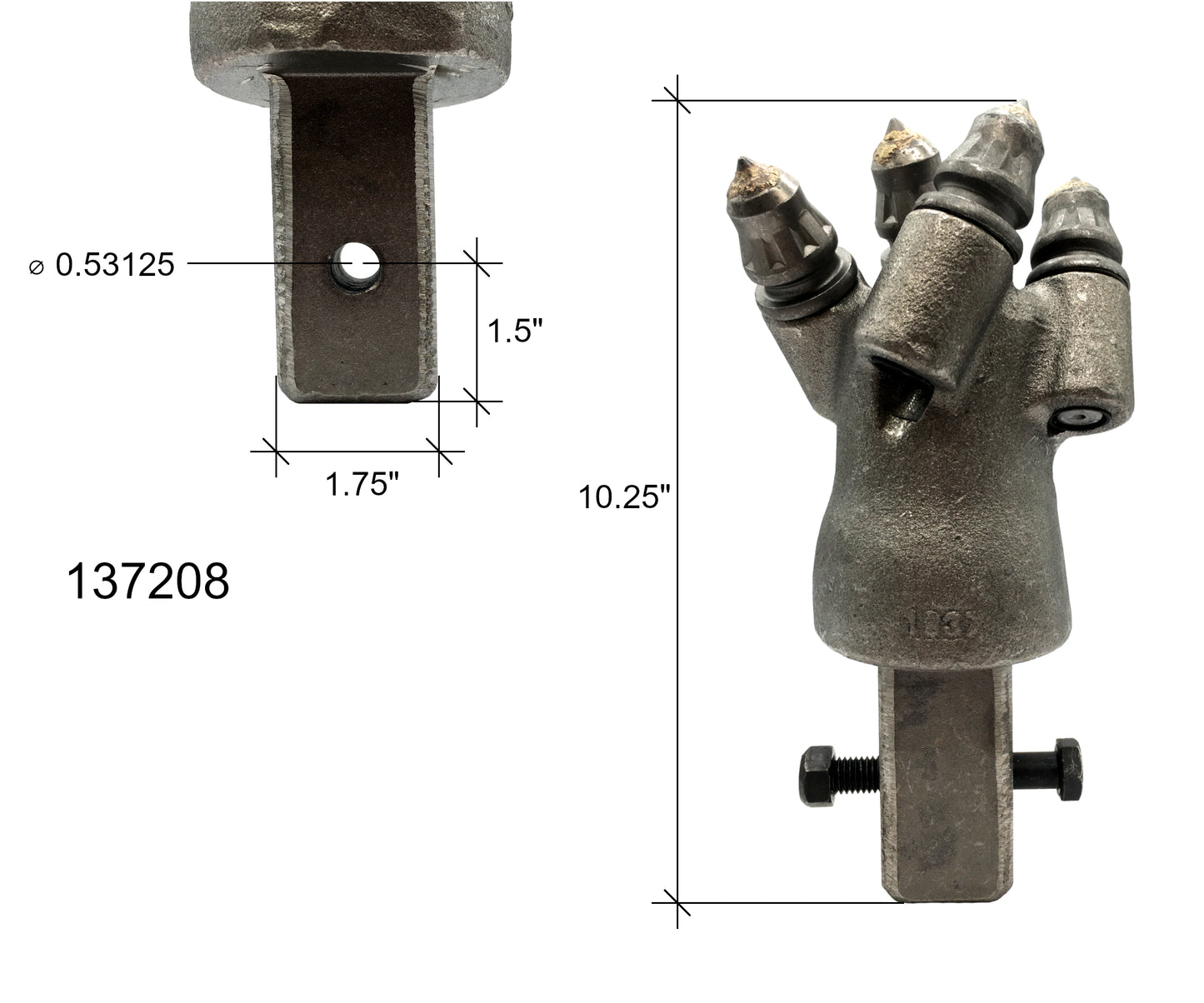 Punta piloto para barrena de roca 137208, se adapta a barrenas de roca con accionamiento cuadrado de 1,75"