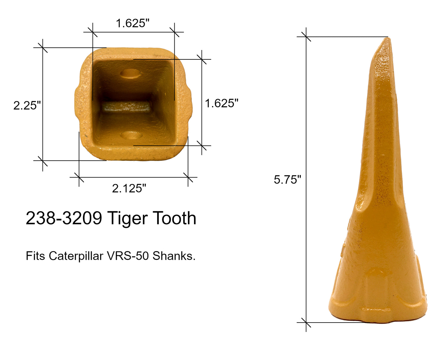 Mini Excavator Bucket Tiger Rock Tooth, 238-3209, Fits CAT VRS-50