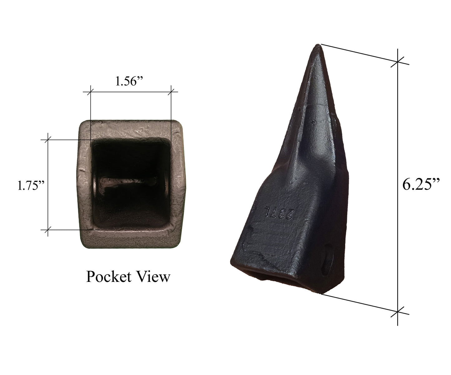 Dent Tiger Rock simple 230TL – « Style H & L » pour rétrocaveuse, patin