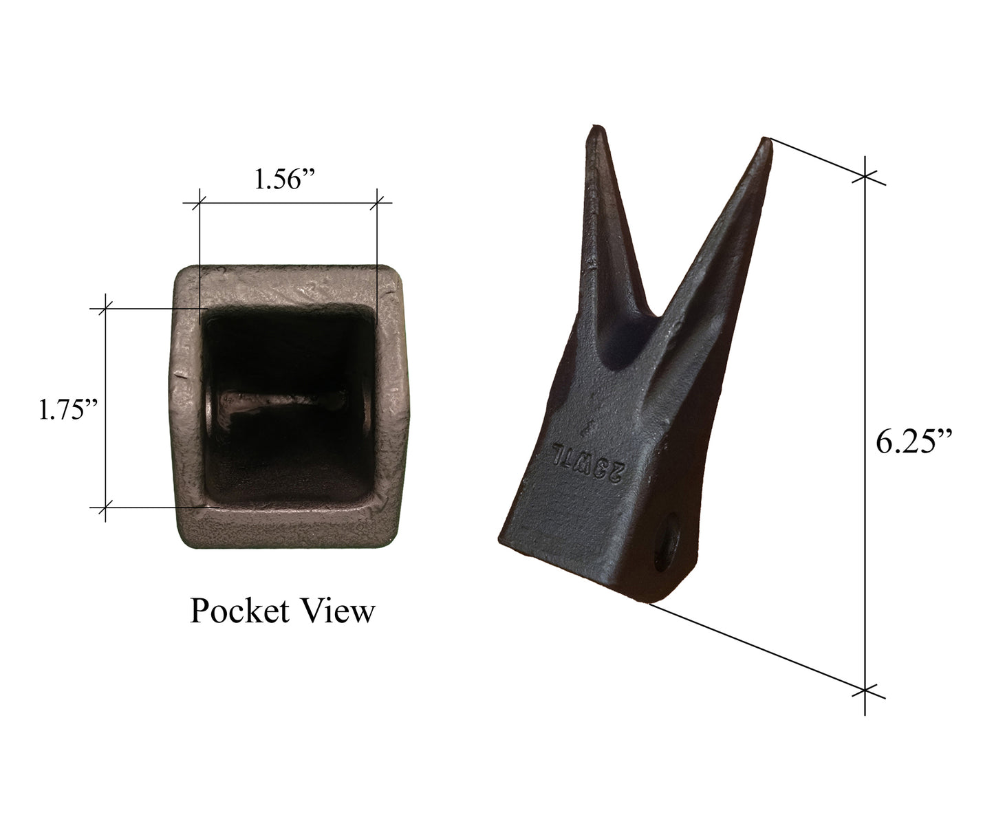 230WTL Twin Tiger Rock Tooth - 'Style H & L' pour pelle rétrocaveuse et excavatrice