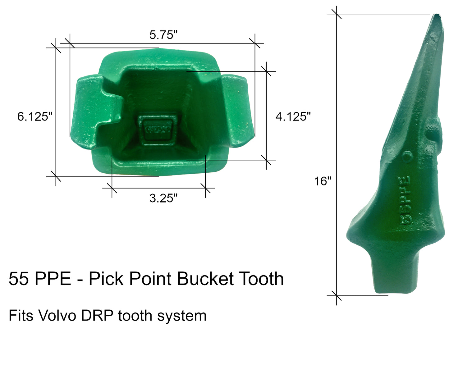 Diente de tigre único 55PPE: compatible con el sistema Volvo DRP 55