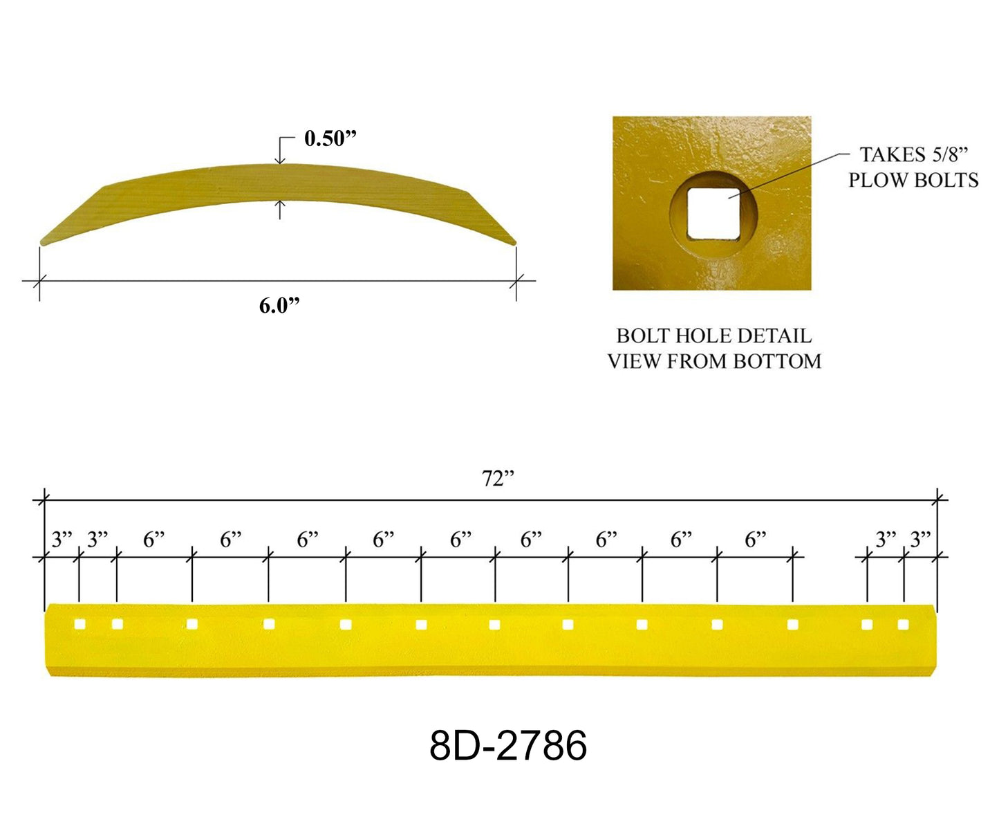 8D-2786 Grader Blade - 1/2" x 6" x 72"