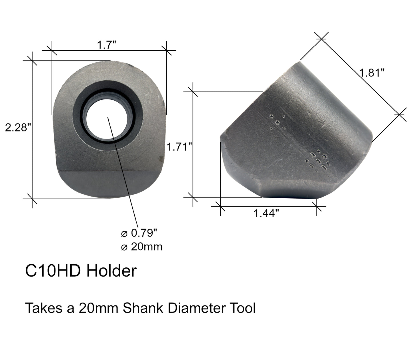 25 - Weld-on Milling/Zipper Block - C10FD - 45 Degree, Takes 20mm (0.76") Tools