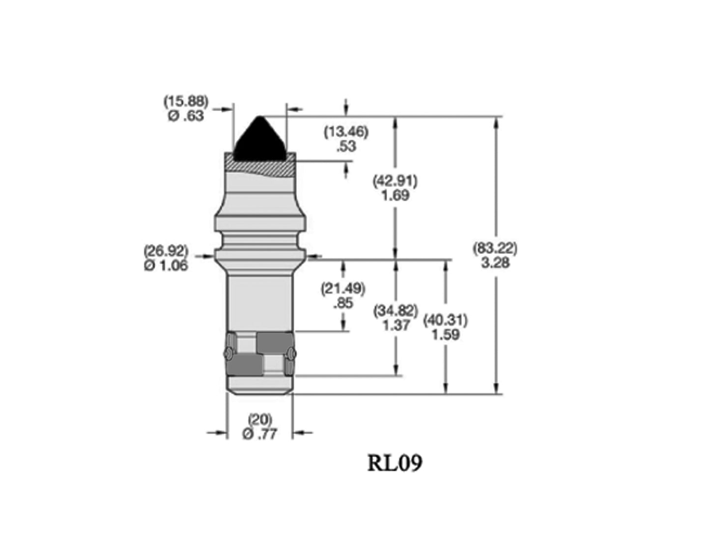5 brocas de carburo cónicas/giratorias reemplazan a RL09, vástago de 20 mm de diámetro para zanjadora/barrena