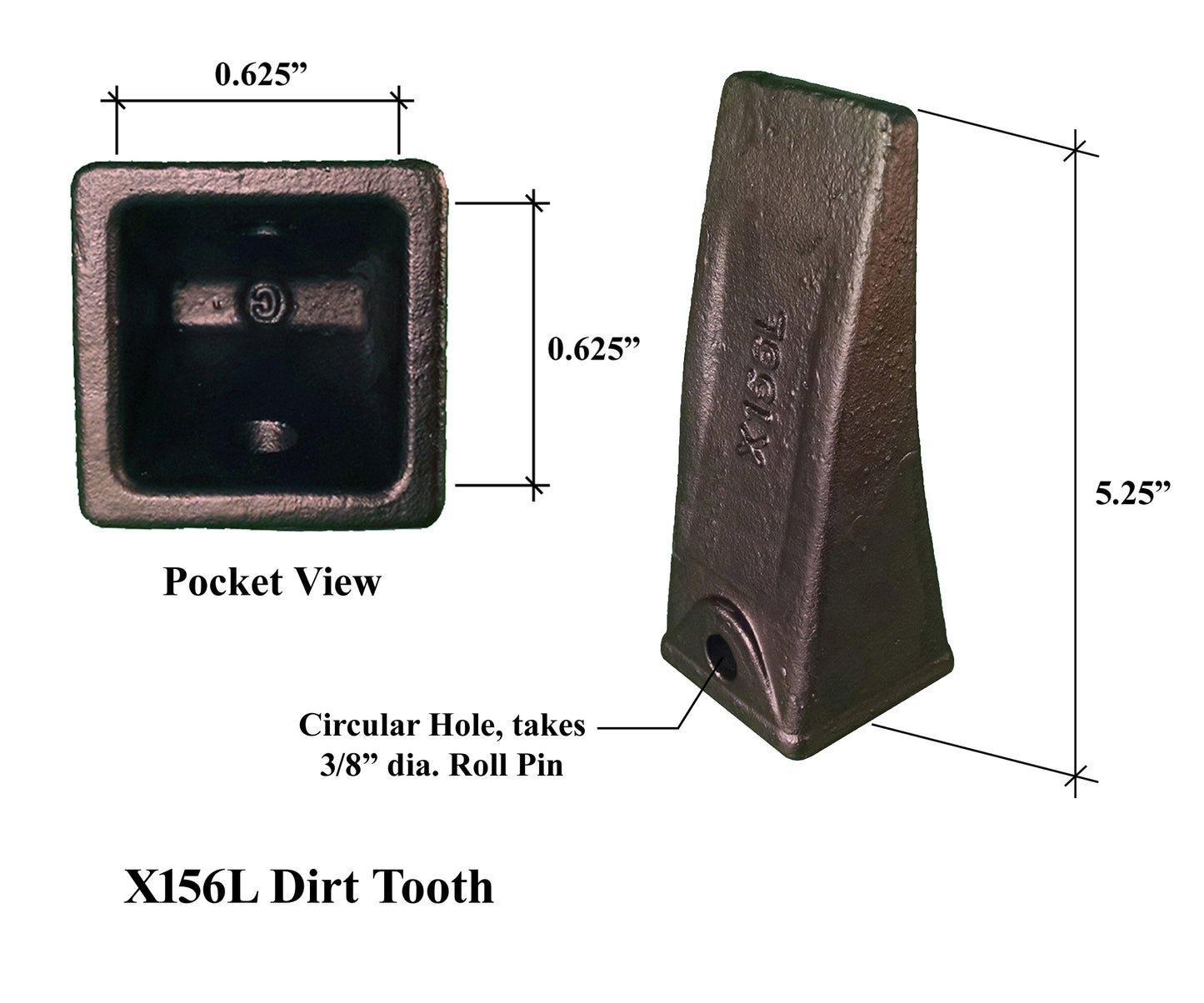 Dent longue pour saleté X156L – « Style Hensley » pour godets de mini-pelle