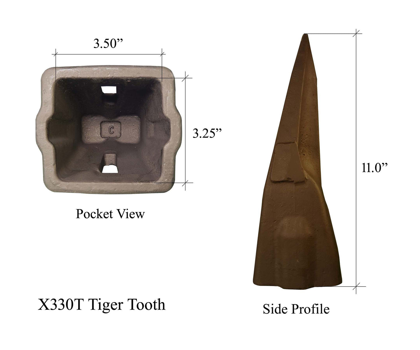 X330T Single Tiger Rock Tooth - 'Hensley X330 Style' for Excavator Buckets