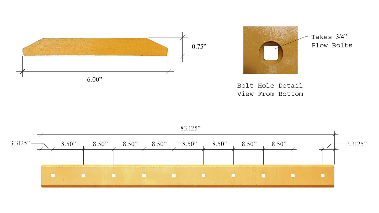 112946A1 Heat Treated Backhoe Loader Bucket Cutting Edge, fits Many Case 580 Loader Buckets, 10 Bolt - 3/4" x 6" x 83.13"