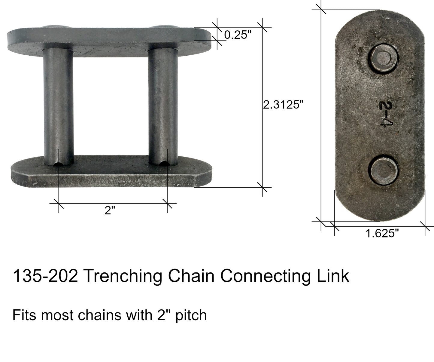 Eslabón de conexión de cadena para zanjas, se adapta a la mayoría de cadenas de paso de 2" - 135-202, 200CL
