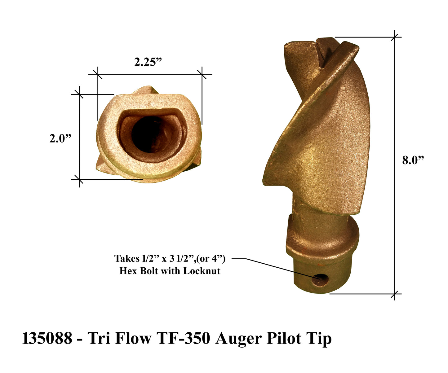 Pengo Tri Flow TF-350 Auger Pilot Tip, fits PTO Aggressor Augers - 135088