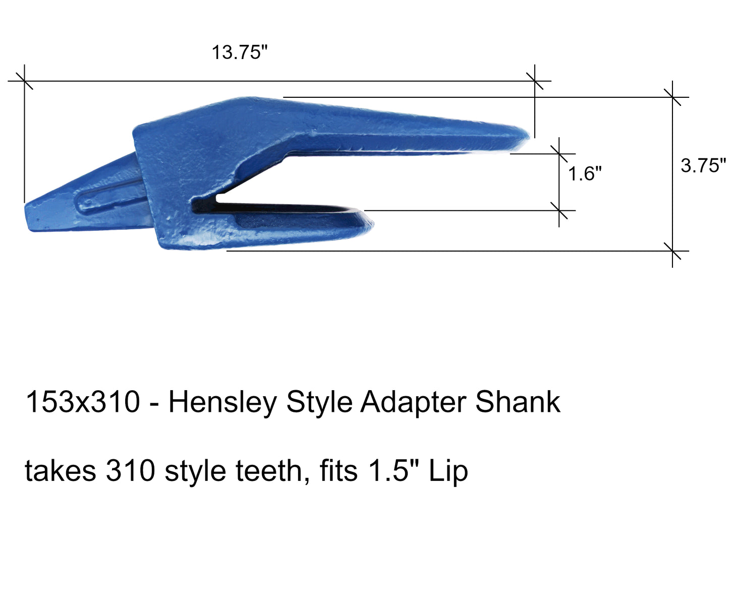 153x310 Parabolic Bucket Adapter Shank for 1.5" Lip - 'Hensley 310 Series'