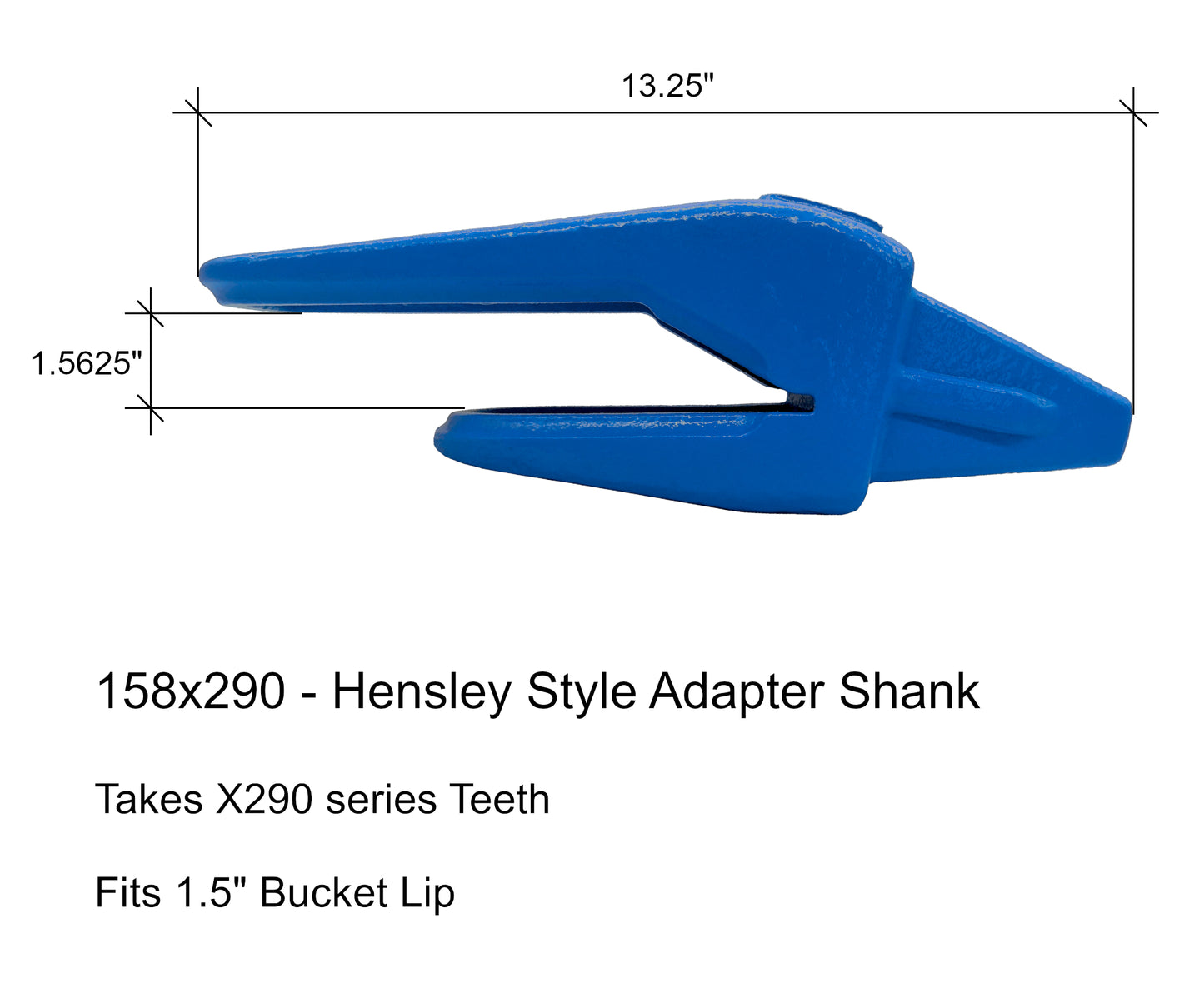 Vástago adaptador de cucharón parabólico estilo Hensley para labio de 1,5" - Serie 290 - 158x290