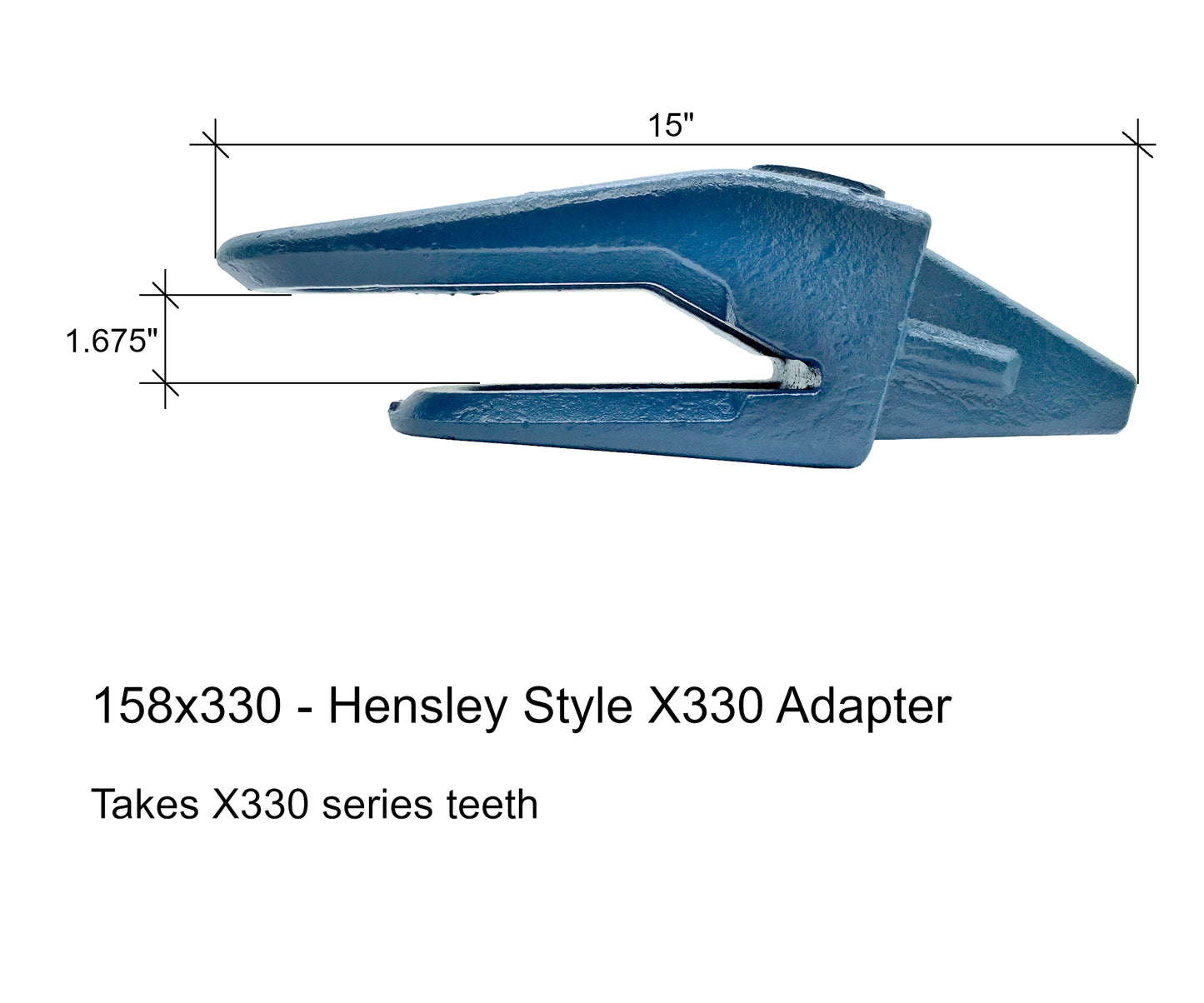 158x330 Parabolic Bucket Adapter Shank for 1.5" Lip - 'Hensley X330 Series'