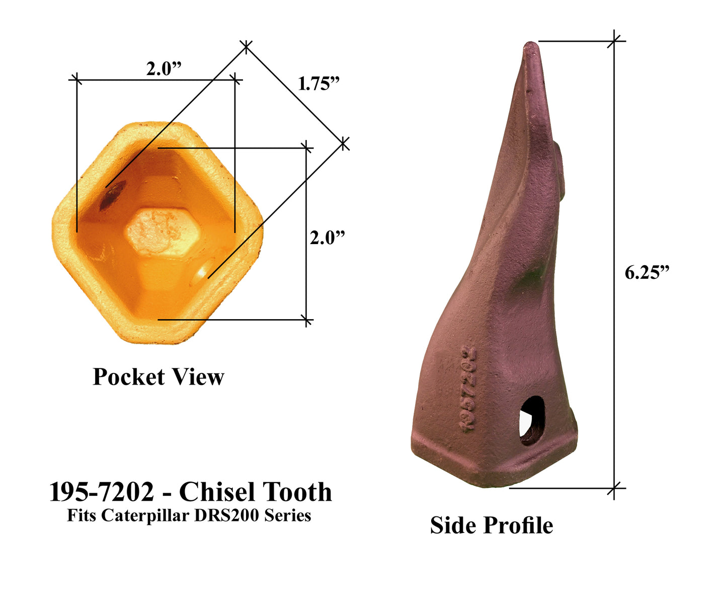 195-7202 Chisel Tip Tooth - 'Cat Style' DRS200