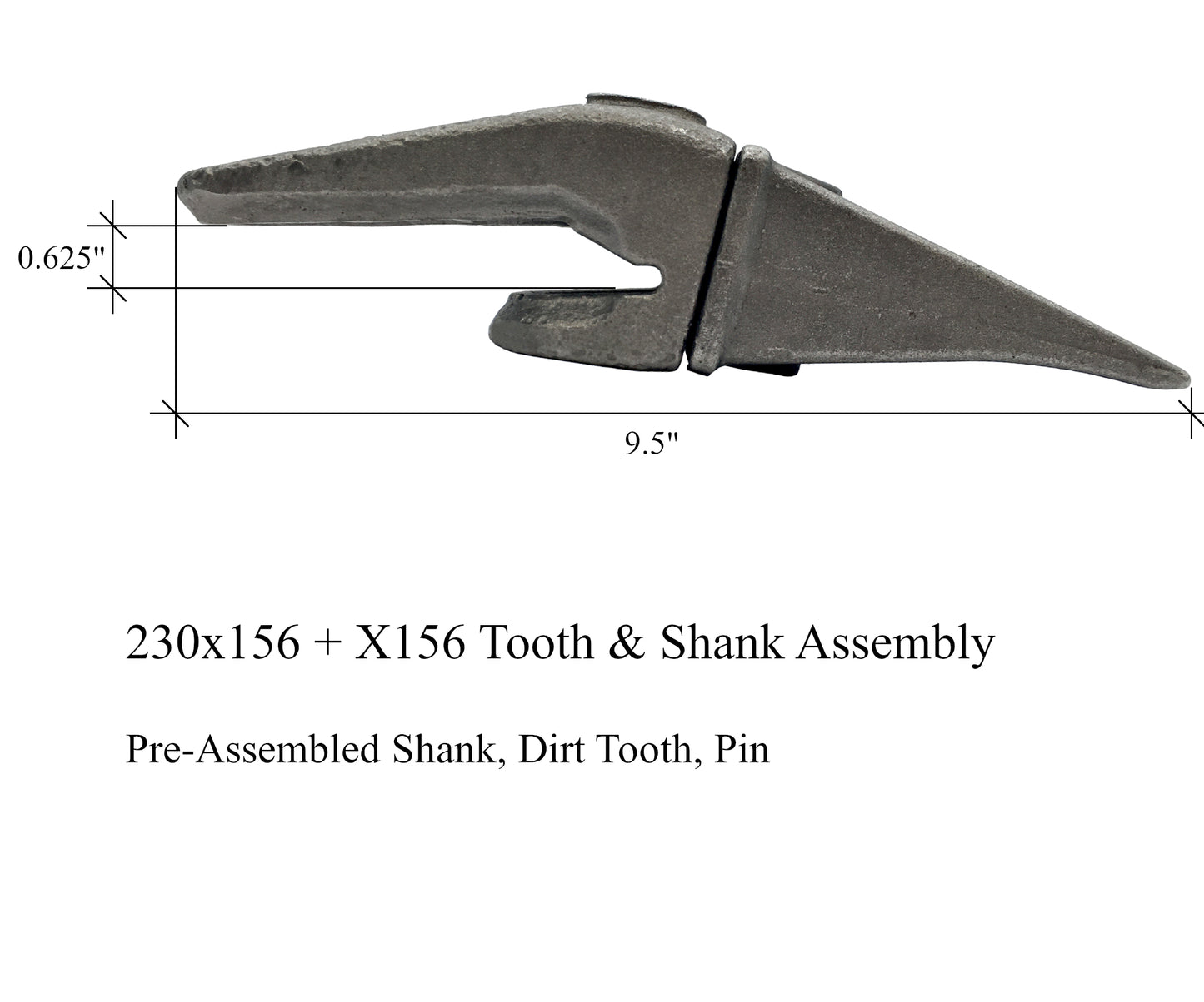 Conjunto de vástago, diente y pasador 230x156, X156S y P156 para labio de 5/8" - 'Estilo Hensley' para cucharones de miniexcavadora