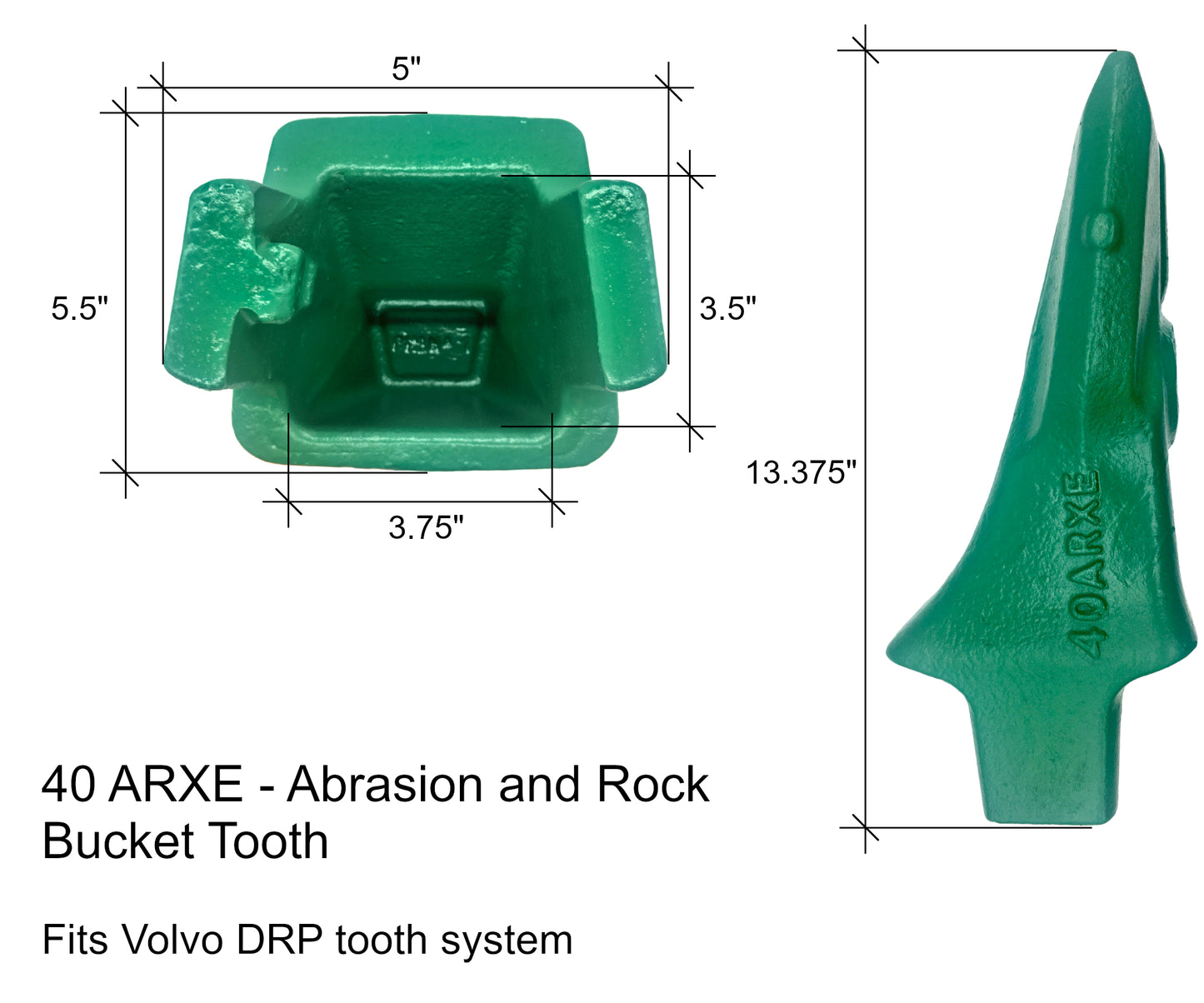 Diente de abrasión 40ARXE: compatible con el sistema Volvo DRP 40