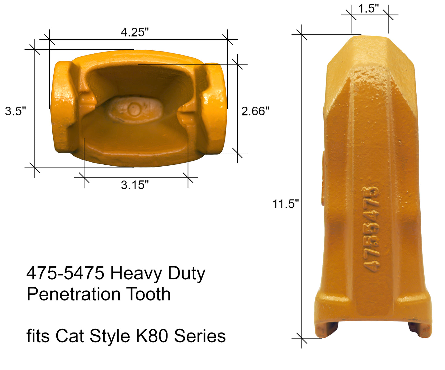 475-5475, 222-1081 Heavy Duty Penetration Tooth - 'Cat Style' K80