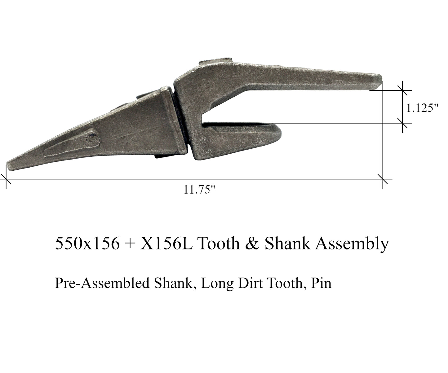 Conjunto de vástago, diente y pasador 550x156, X156L y P156 para labio de 1" - 'Estilo Hensley' para cucharones de miniexcavadora