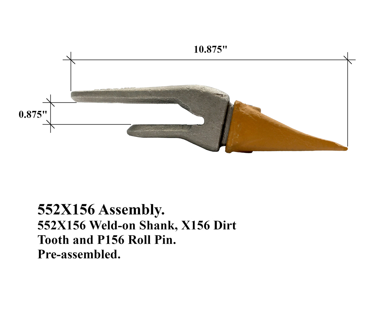 Conjunto de vástago, diente y pasador 552x156, X156L y P156 para labio de 3/4" - 'Estilo Hensley' para cucharones de miniexcavadora