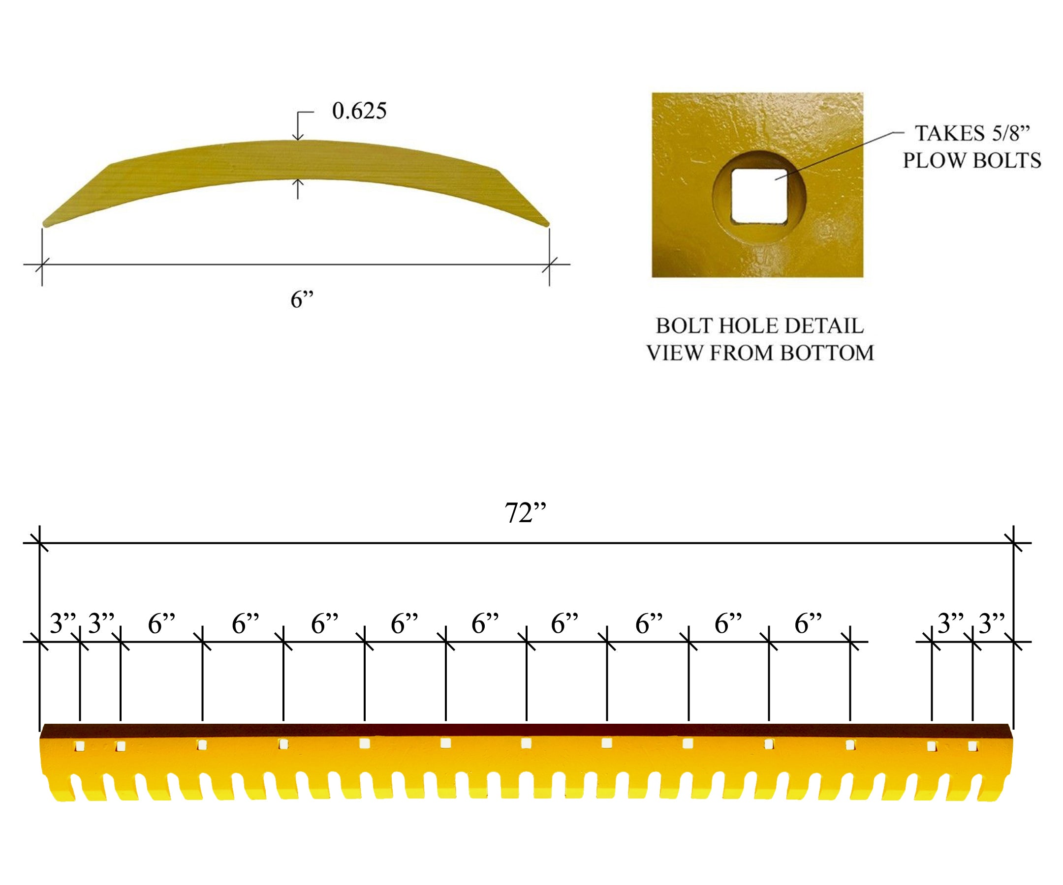 thumbnail image 2 of 6ft Curved Serrated Grader Blade – Heat Treated, 5/8x6x72 – Fits CAT, John Deere, Case, More 2 of 4
