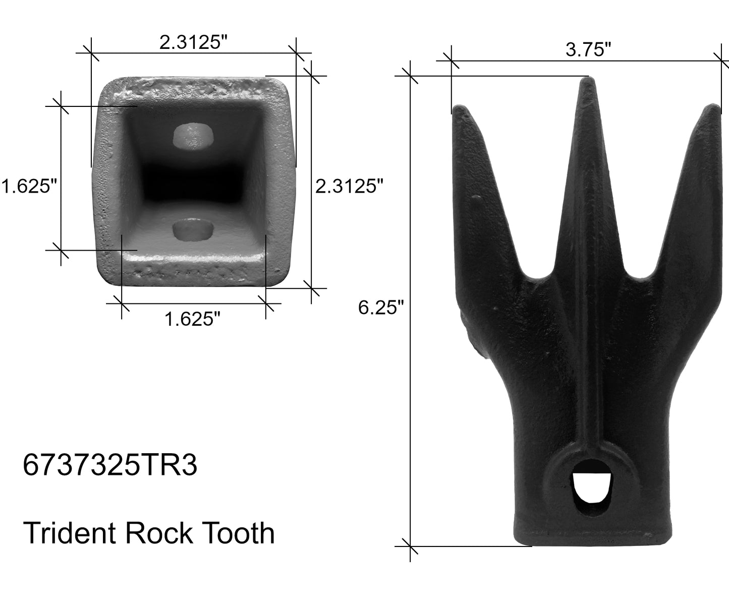 6737325TR3 Diente de roca Trident - 'Estilo Bobcat' para minicargadoras, Mini Ex