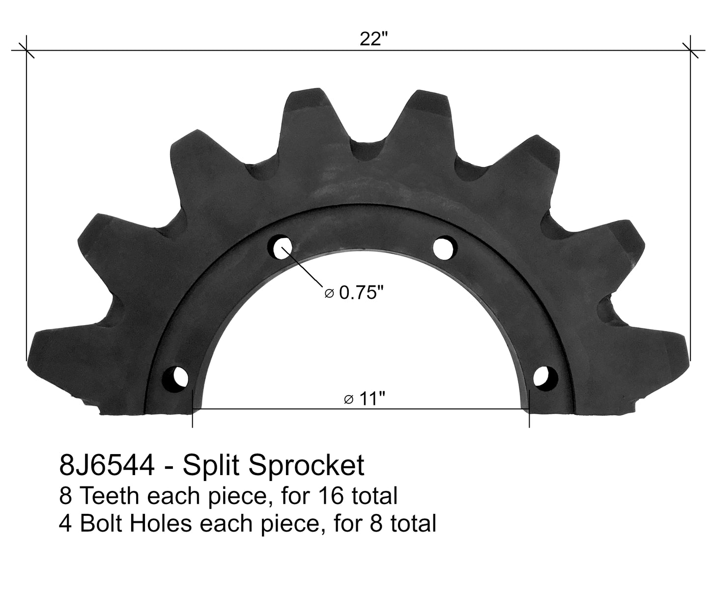 Drive Sprocket Set, 8J6544, 16 Tooth 8 Bolt 3/4" Bolts, Fits Some CAT Scrapers