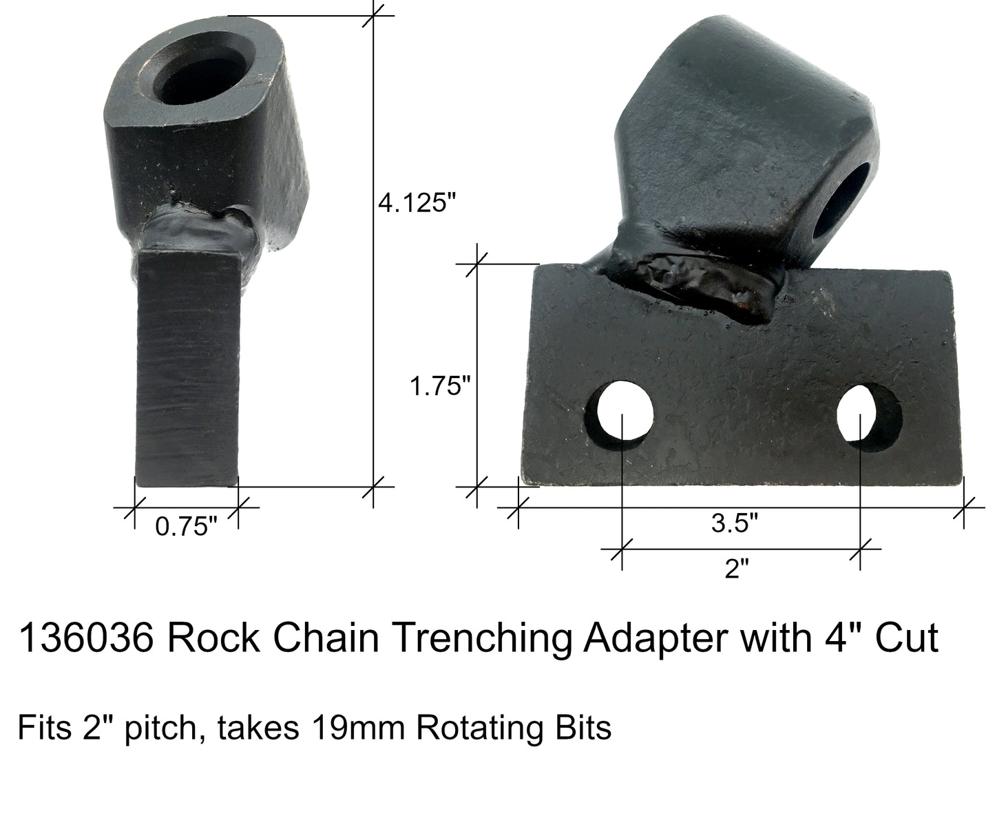 LH & RH Rock Chain Trenching Adapters - 136036 & 136037 - 2" Pitch, 4" Cut, 19mm