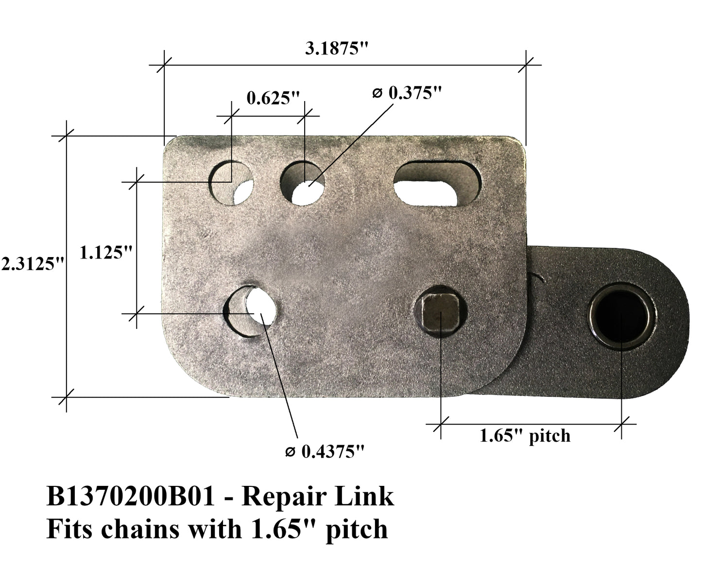 Trencher Repair Link w Pins, fits Many Small Chain trenchers w/ 1.654" Pitch