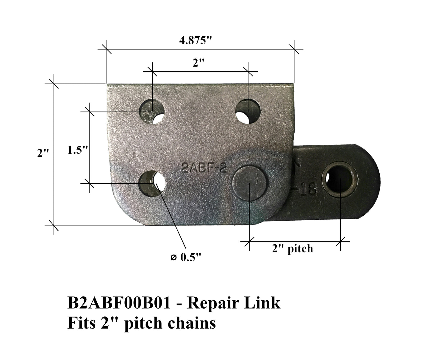 Trencher Repair Link w Pins, fits Many Chain trenchers with 2.0" Pitch