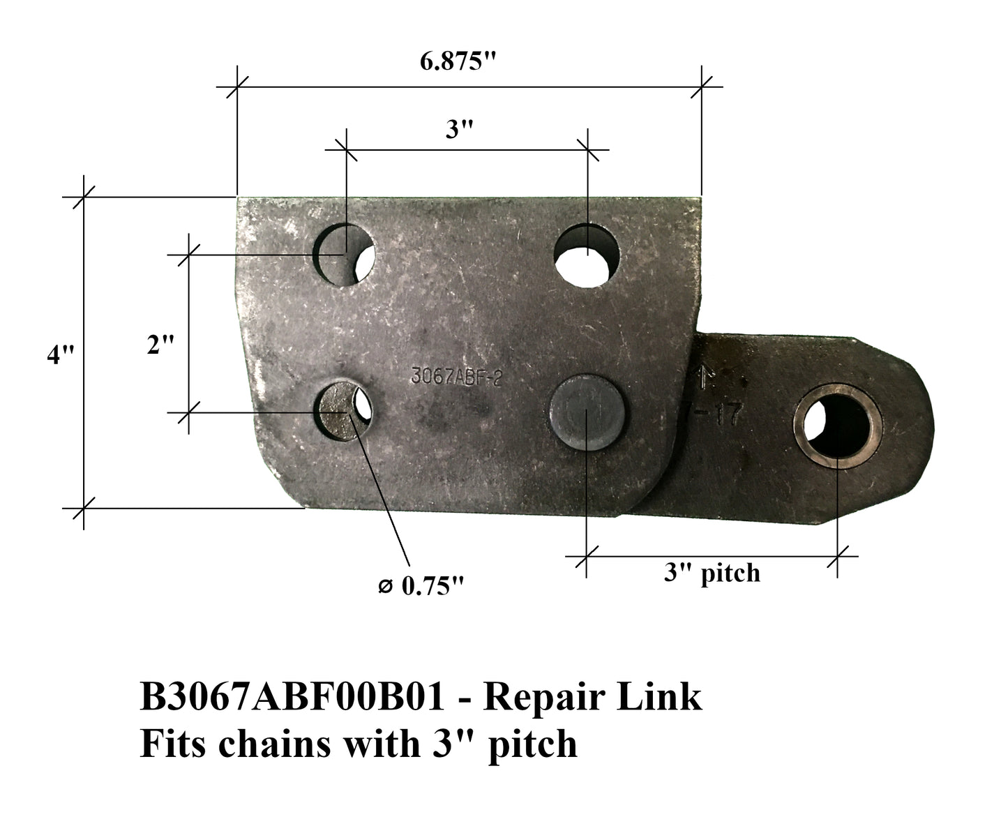 Trencher Repair Link w Pins, fits Many Chain trenchers with 3.067" Pitch
