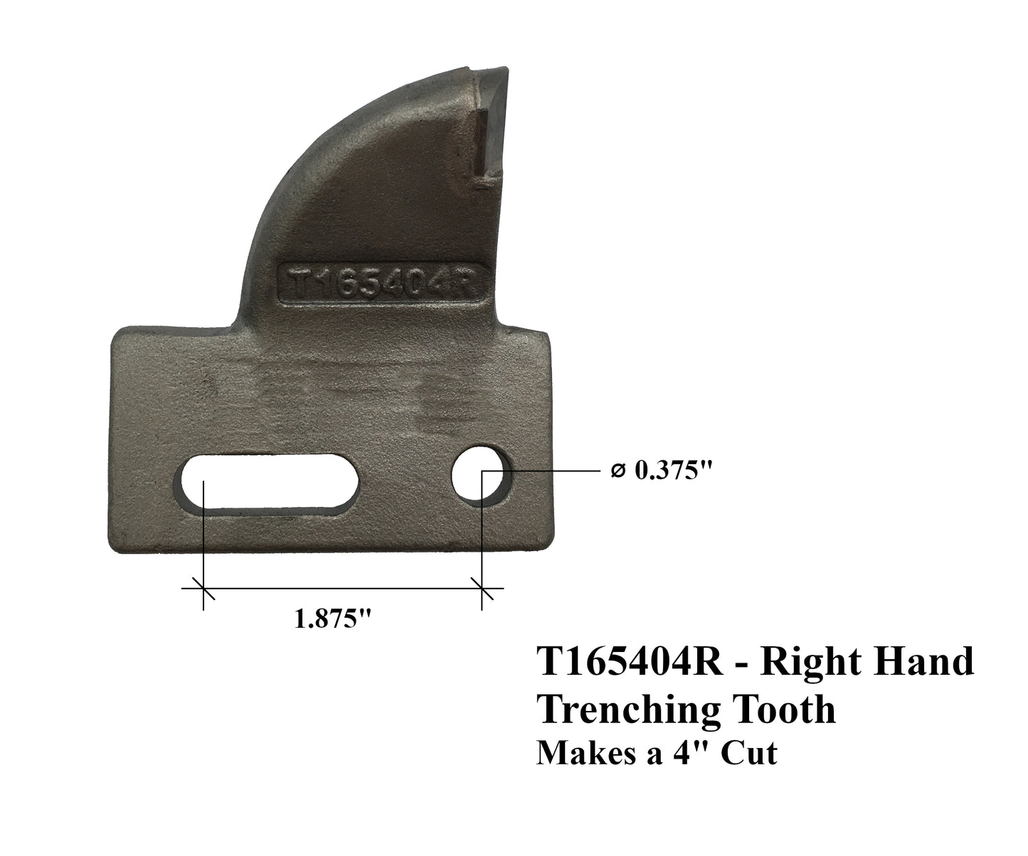 Corte RH de 4", atornillado, diente de carburo, T165404R para muchas zanjadoras de cadena pequeñas