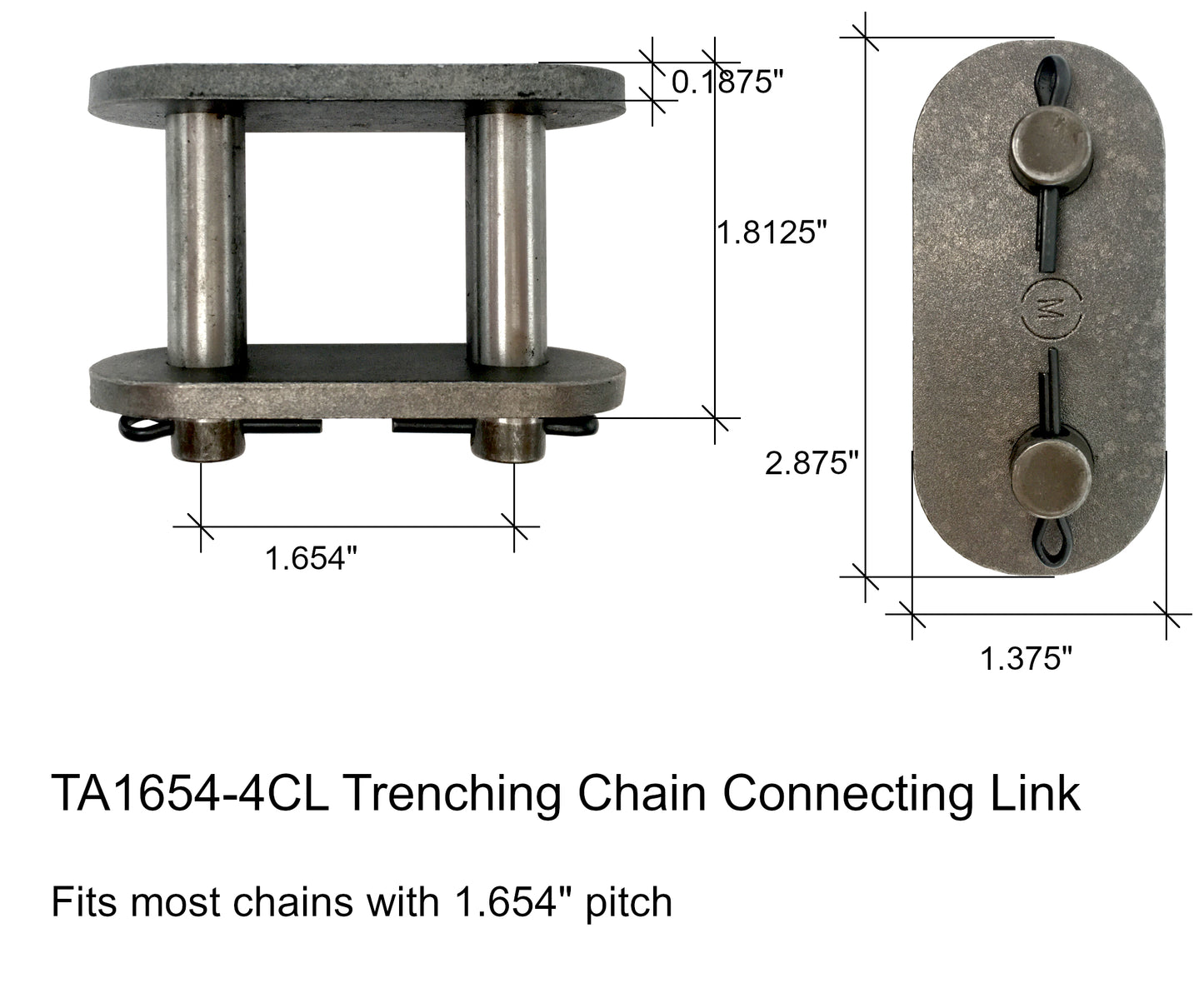 Maillon de connexion de chaîne de tranchée, s'adapte à la plupart des pas de 1,654" - TA1654-4CL, 165CL