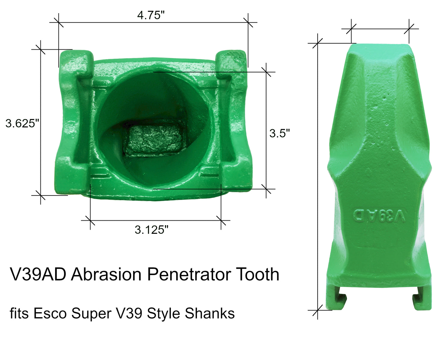 Dent de pénétration d'abrasion V39AD – « convient à Esco Style Super V39 » pour godets d'excavatrice