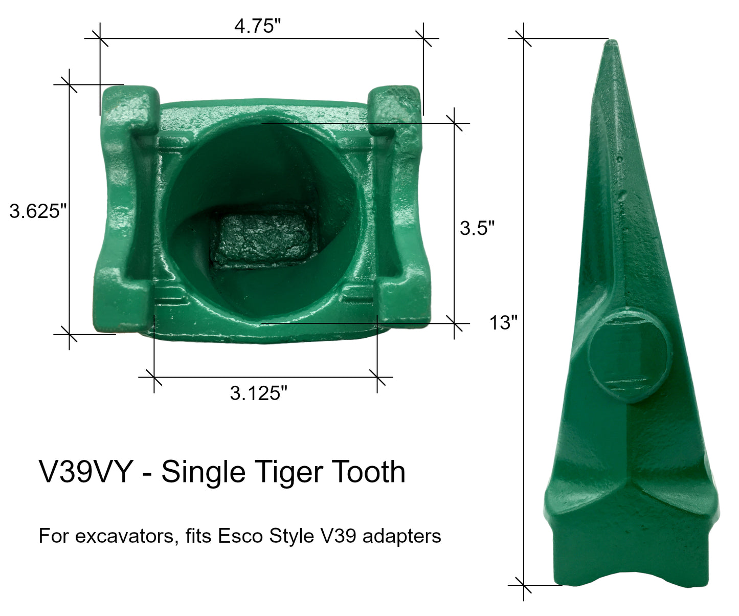 V39VY Diente único Tiger Rock - 'se adapta a Esco Style Super V39' para cucharones de excavadora