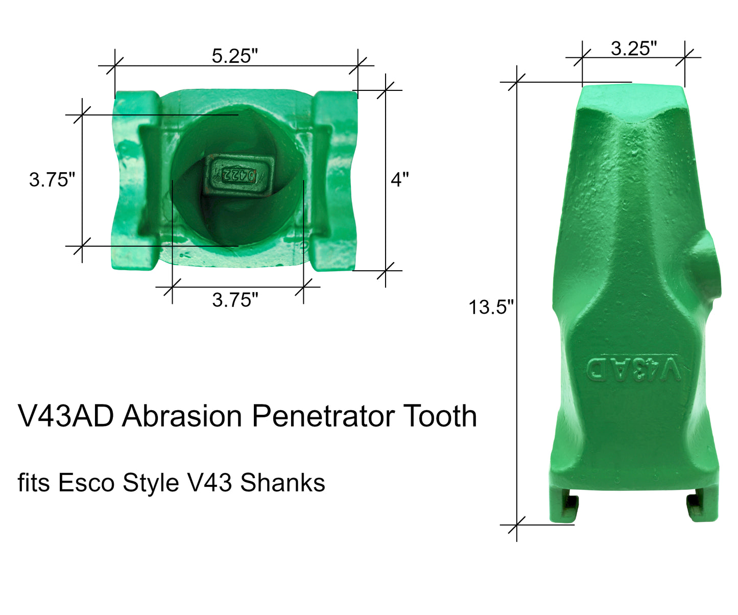 Diente penetrador de abrasión V43AD: 'se adapta a Esco Style Super V43' para cucharones de excavadora