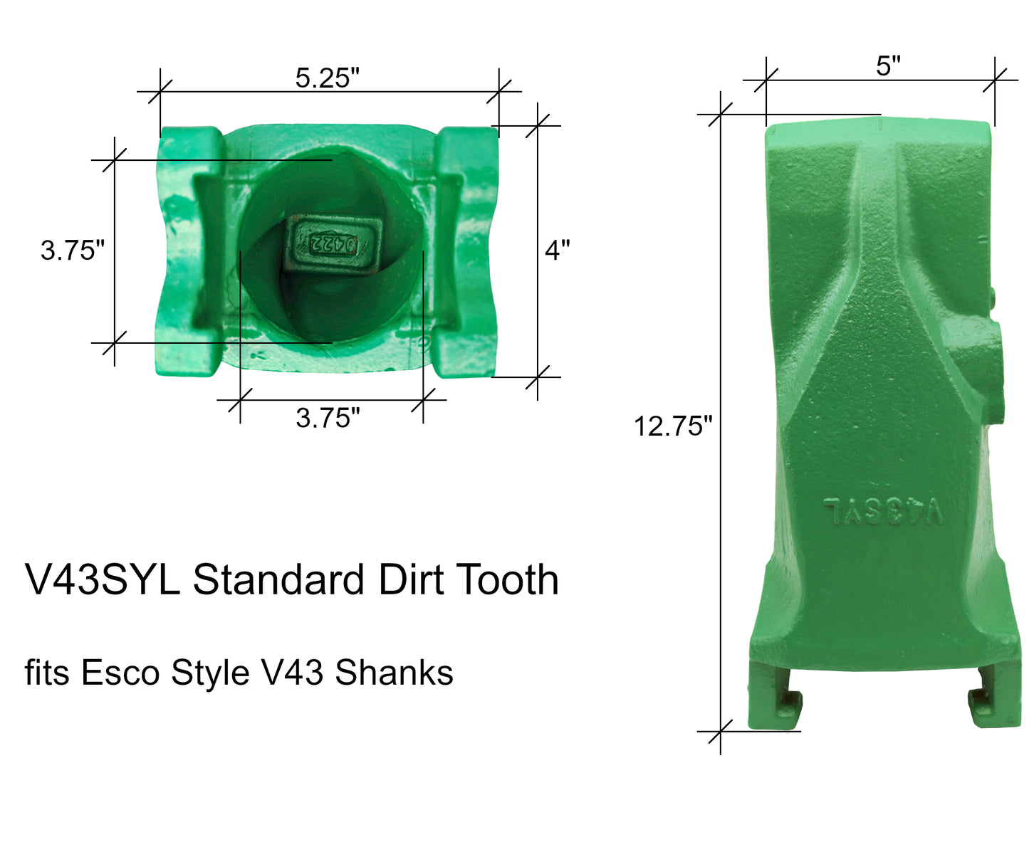 Diente de suciedad estándar V43SYL: 'se adapta a Esco Style Super V43' para cucharones de excavadora