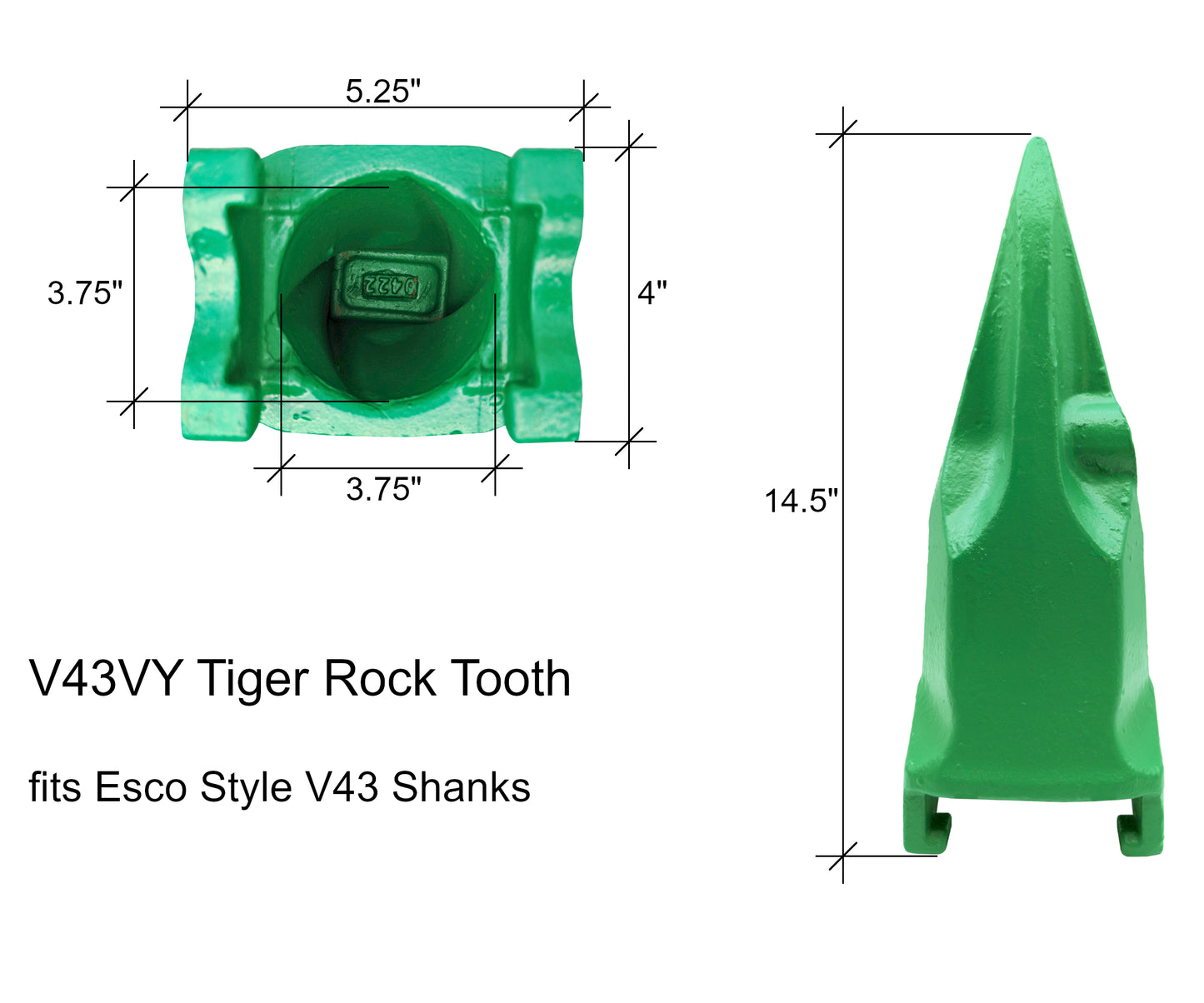 V43VY Dent Tiger Rock unique – « convient à Esco Style Super V43 » pour godets d'excavatrice