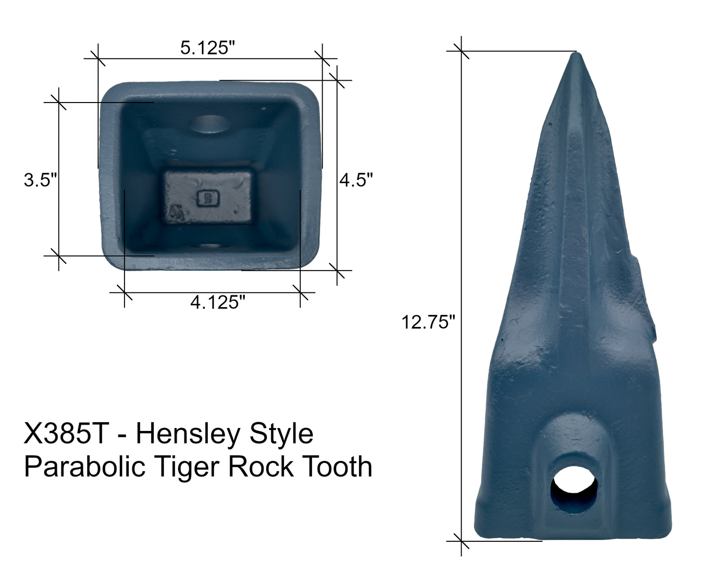 X385T Single Tiger Rock Tooth - 'Hensley X385 Style' for Excavator Buckets