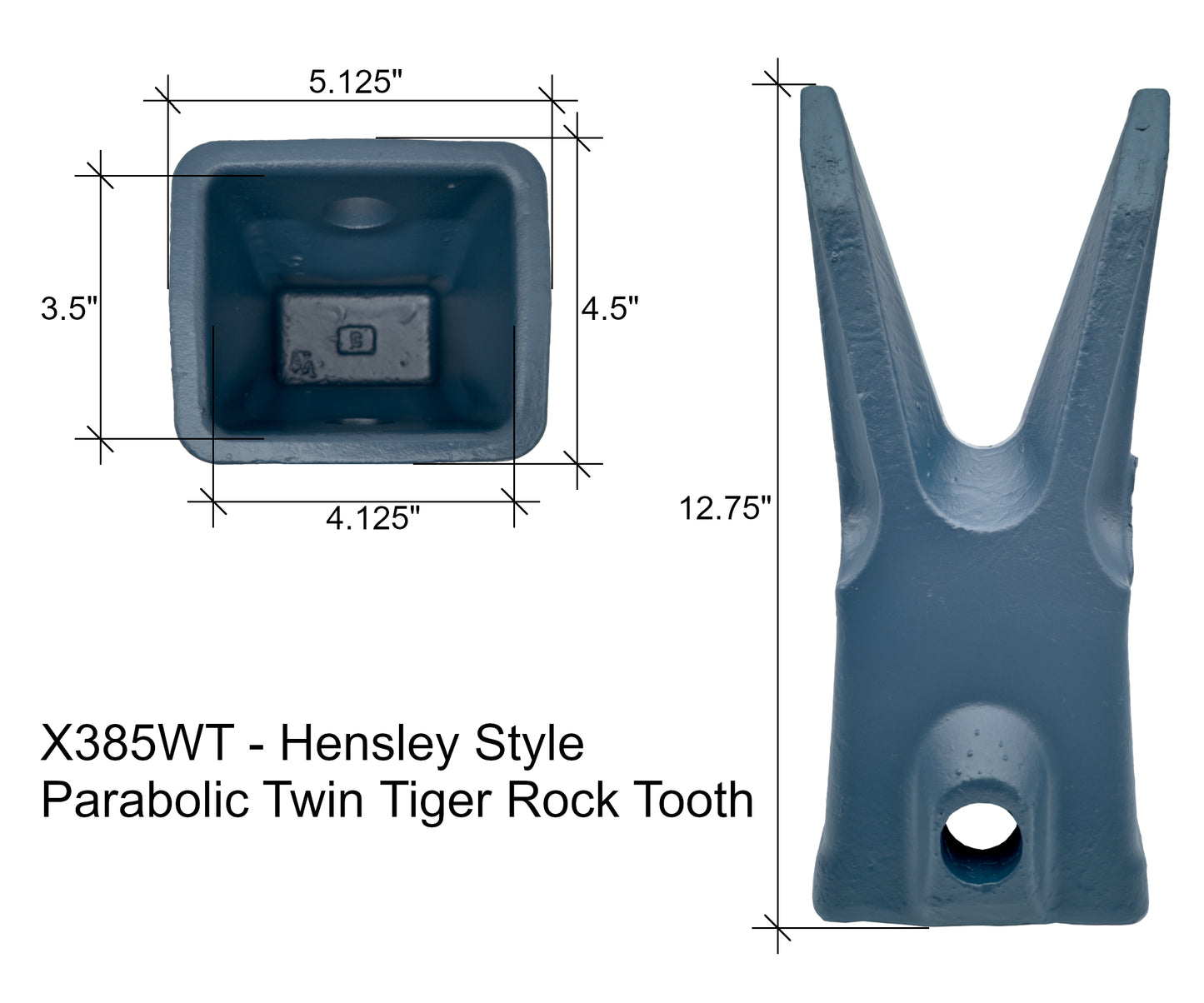 X385WT Twin Tiger Rock Tooth - 'Hensley X385 Style' for Excavator Buck ...