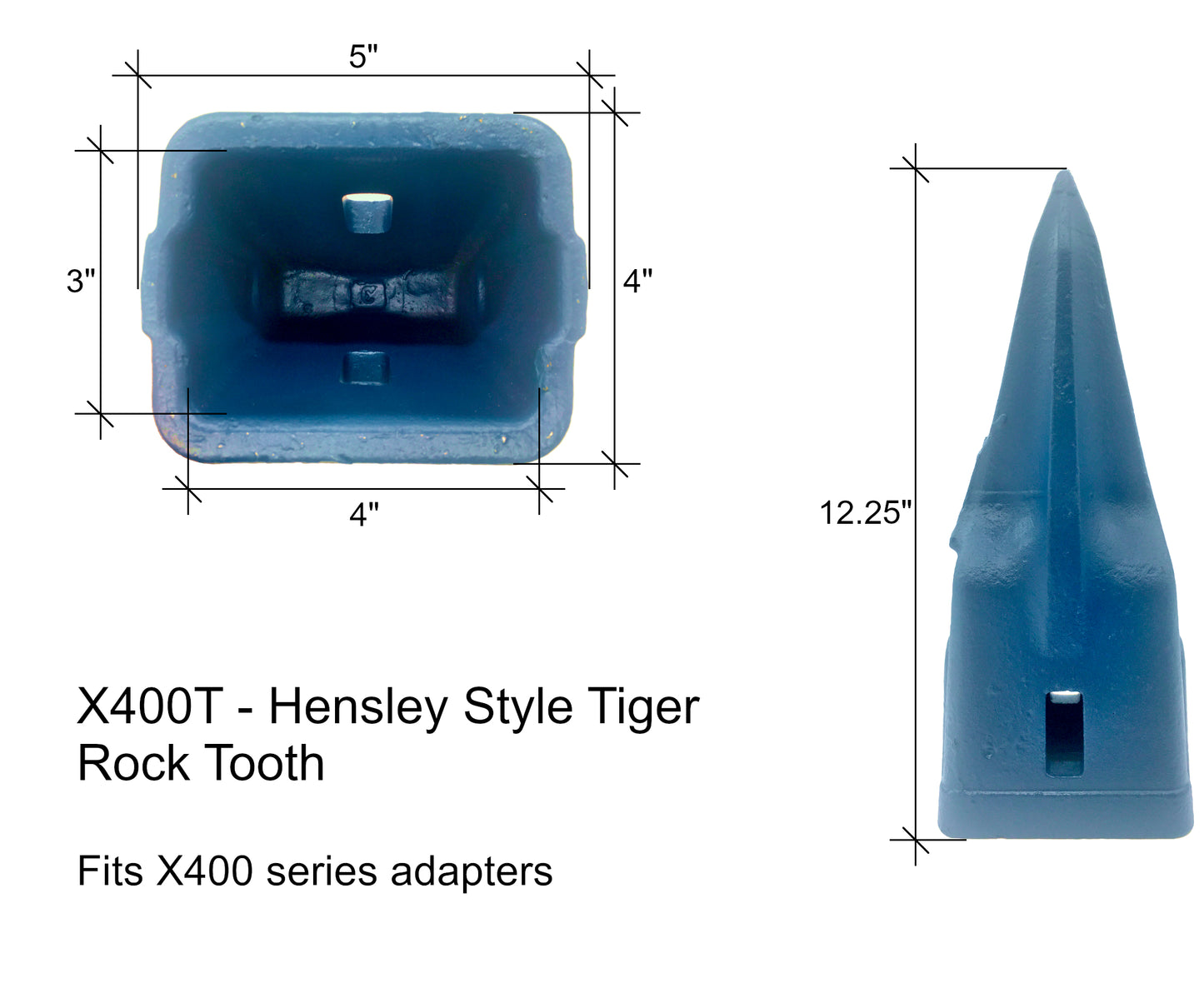 X400T Single Tiger Rock Tooth - 'Hensley X400 Style' for Excavator Buckets