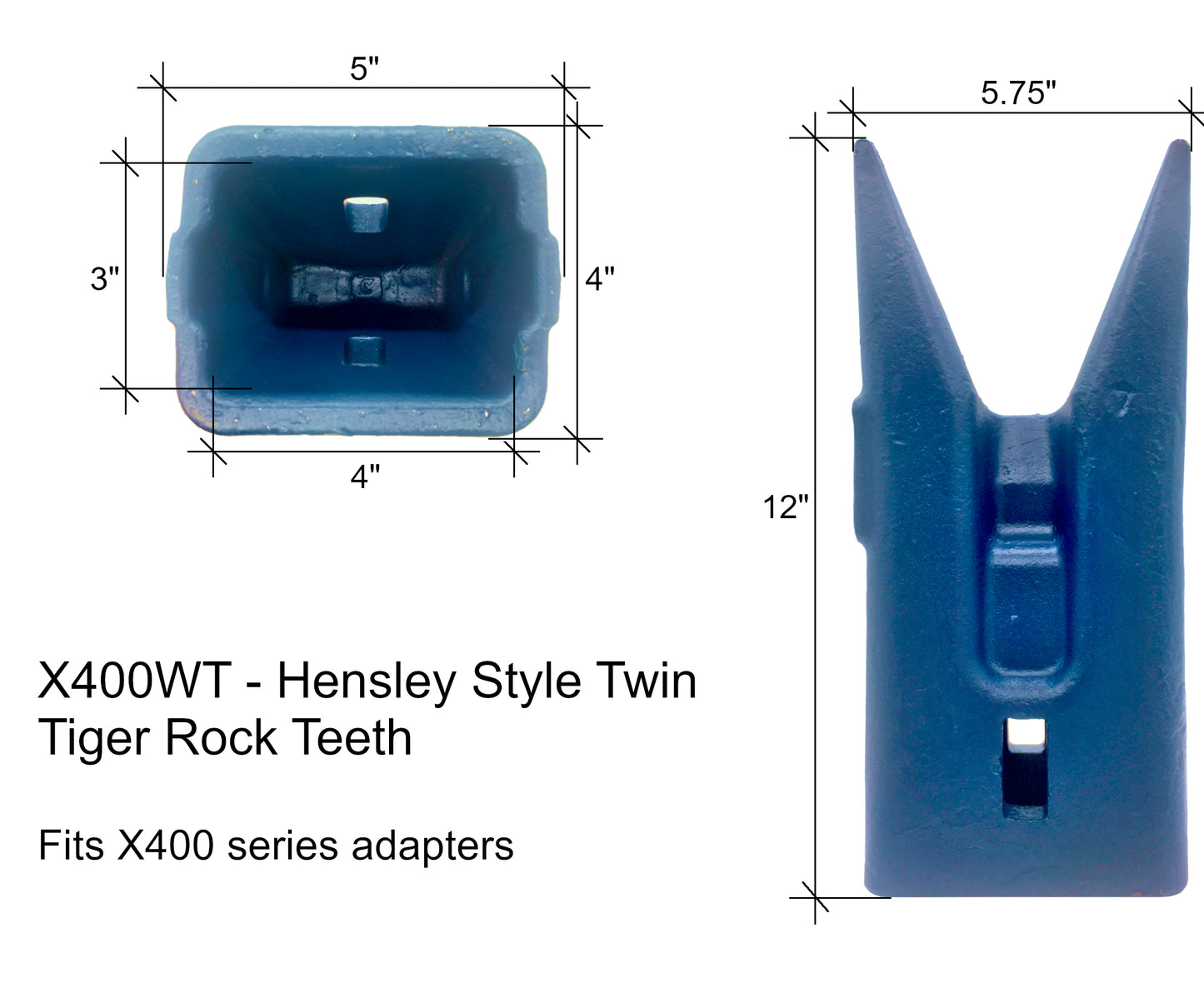 X400WT Twin Tiger Rock Tooth - 'Hensley X400 Style' for Excavator Buckets