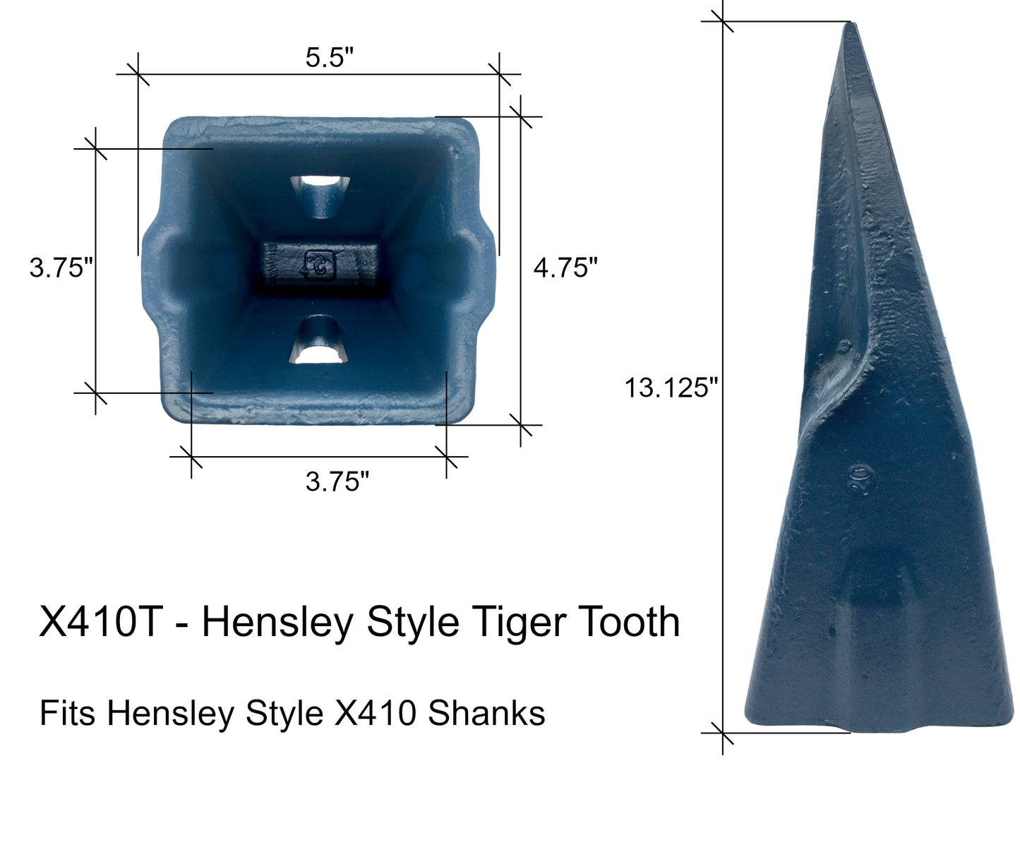 X410T Single Tiger Rock Tooth - 'Hensley X410 Style' for Excavator Buckets