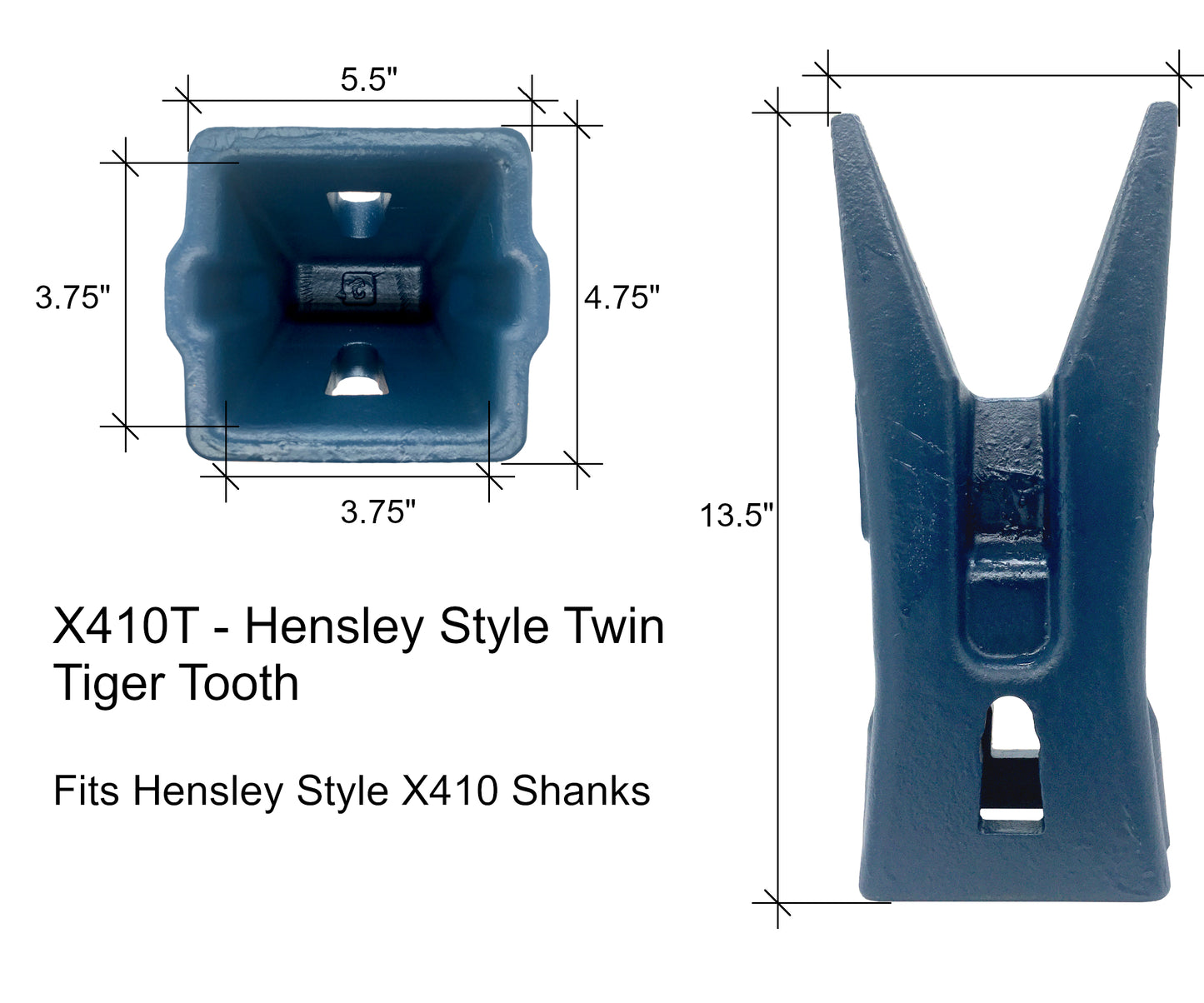 X410WT Twin Tiger Rock Tooth - 'Hensley X410 Style' for Excavator Buckets